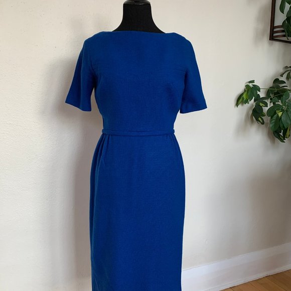 Vintage 1960s XS royal blue wool dress - Picture 2 of 3